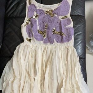 Cream and Purple Sleeveless Dress with Embellishments